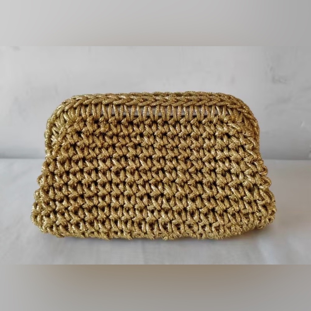 Gold Woven Clutch Bag - Elegant Metallic Evening Handbag